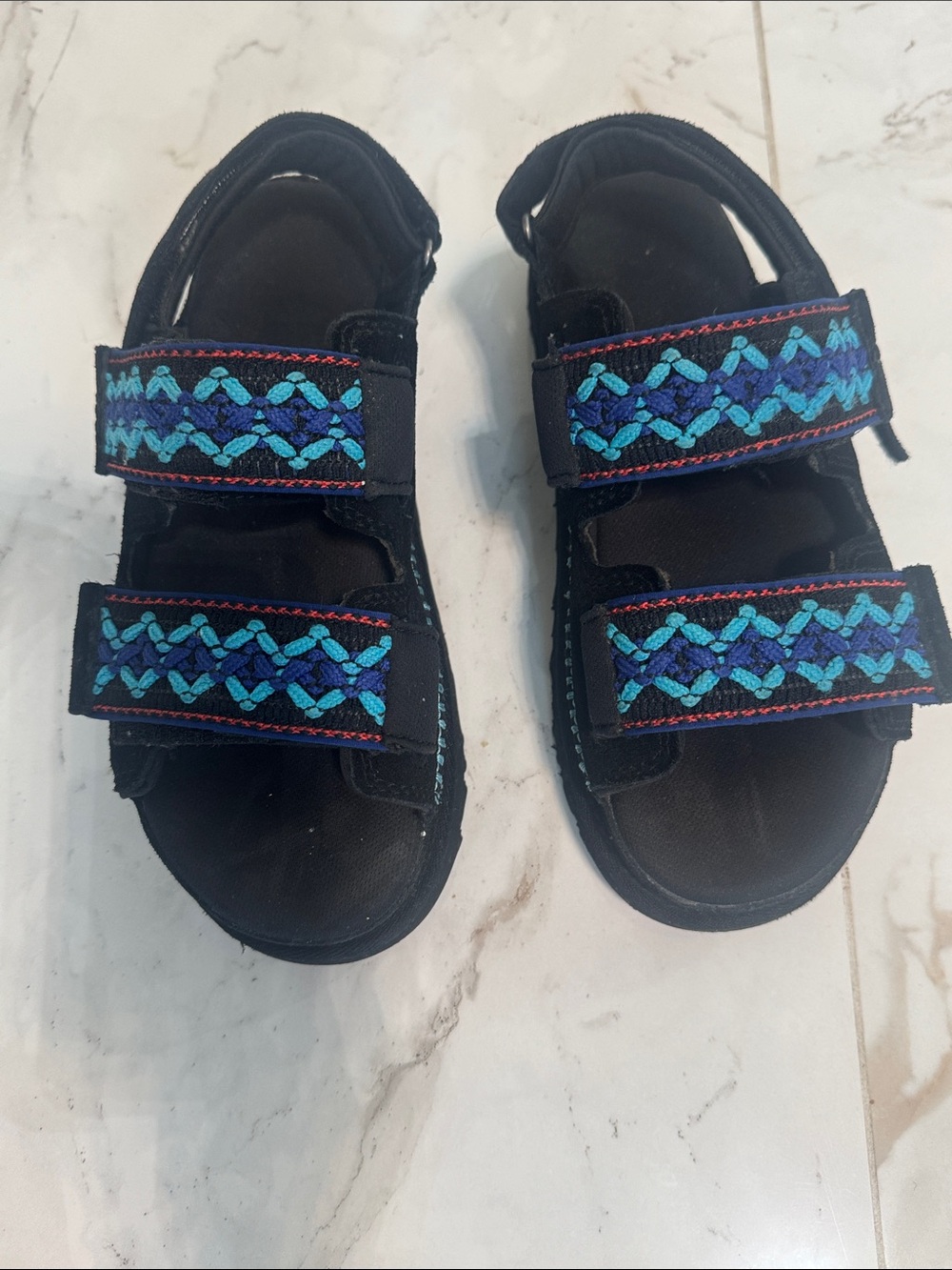 UGG Women Black Sandals with Blue Embroidered Straps